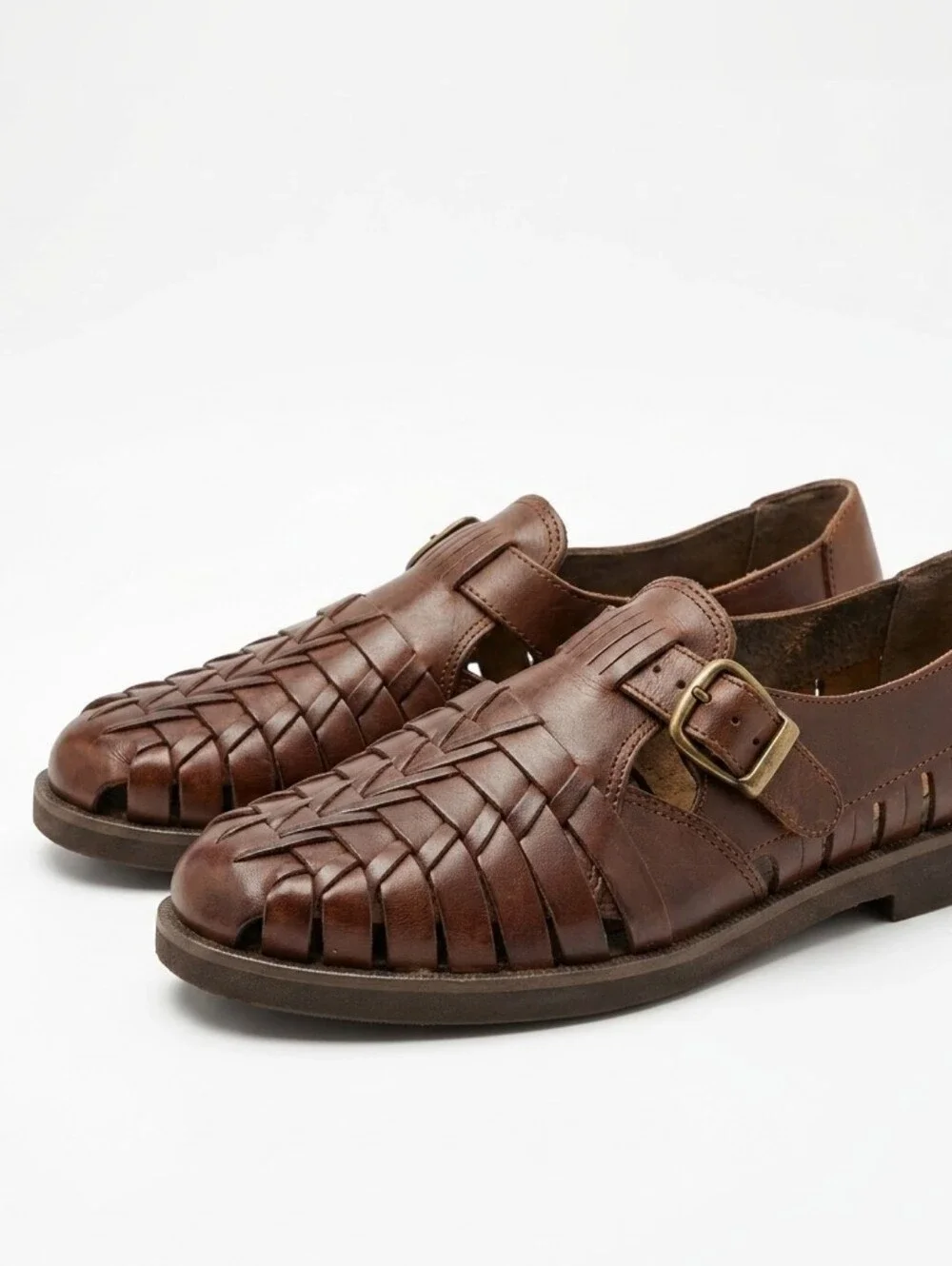 Fieldmaster Ricardo vintage brown woven leather fisherman sandals Mens 9.5D